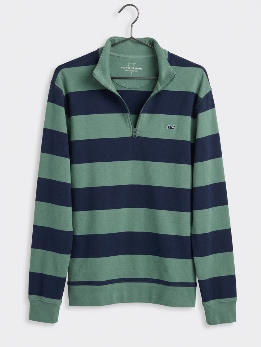 Vineyard Vines Green and Navy Striped Half-Zip Pullover Size Small